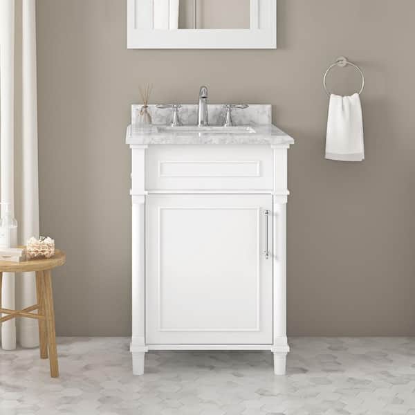 Home Decorators Collection Aberdeen 24 in. Single Sink White Bath Vanity with Carrara Marble Top (Assembled)
