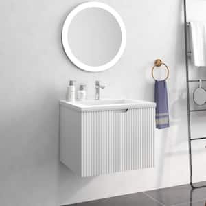 Modern 24 in. W Floating Wall Mounted Bath Vanity in White with White Ceramic Top and Soft Close Doors