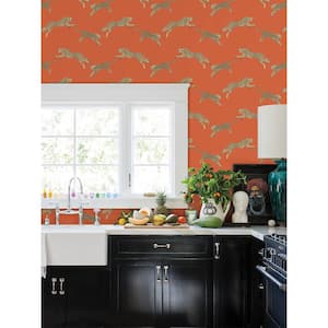 Clementine Leaping Cheetah Vinyl Peel and Stick Wallpaper Roll