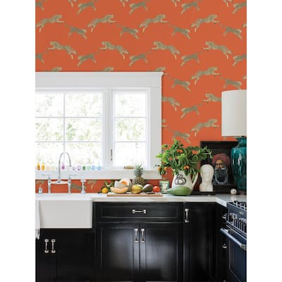 Clementine Leaping Cheetah Peel and Stick Wallpaper Sample