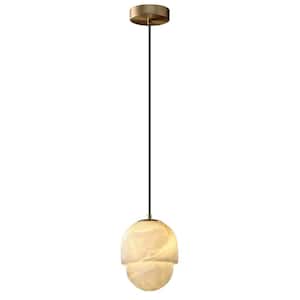 1-Light White Natural Alabaster Chandelier, Marble Layered Splicing Shade, Modern Pendant Ceiling Light (Bulb Included)