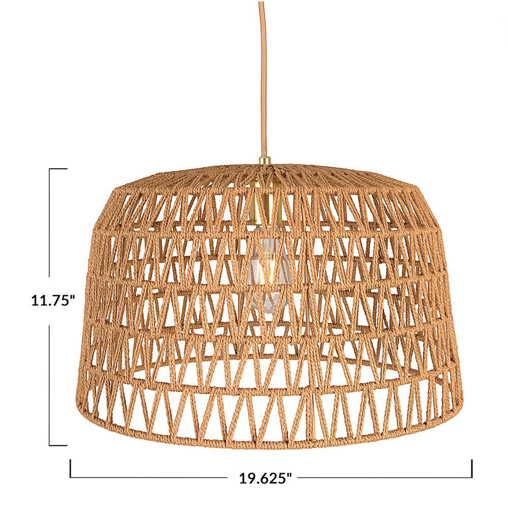 Natural Woven Paper Rope and Gold LED Bohemian Pendant Light