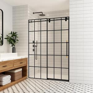 Puente 48 in. W x 78 in. H Single Sliding Frameless Shower Door in Matte Black with Clear Glass