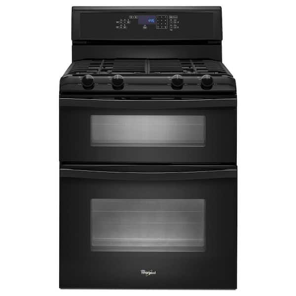 Whirlpool 6.0 cu. ft. Double Oven Gas Range with Self-Cleaning Oven in Black