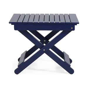 Navy Blue Acacia Wood Folding Outdoor Side Table for Garden, Balcony.