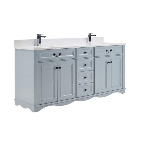 French Contemporary Series 72 in. Freestanding Cadet Bath Vanity with White Artificial Stone Top Assembled Bath Vanity