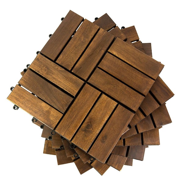 12 in. x 12 in. Solid Acacia Wood Interlocking Flooring Deck Tiles Checker Pattern (30-Pack)