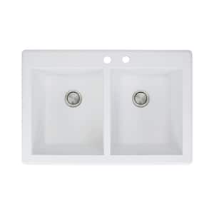 Radius Drop-in Granite 33 in. 2-Hole Equal Double Bowl Kitchen Sink in White