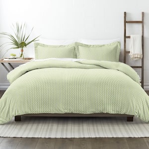 Puffed Chevron Patterned Performance Sage Queen 3-Piece Duvet Cover Set