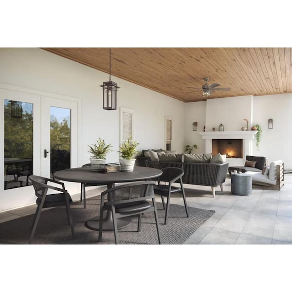 Boxwood Collection 1-Light Antique Bronze Clear Seeded Glass Craftsman Outdoor Hanging Lantern Light