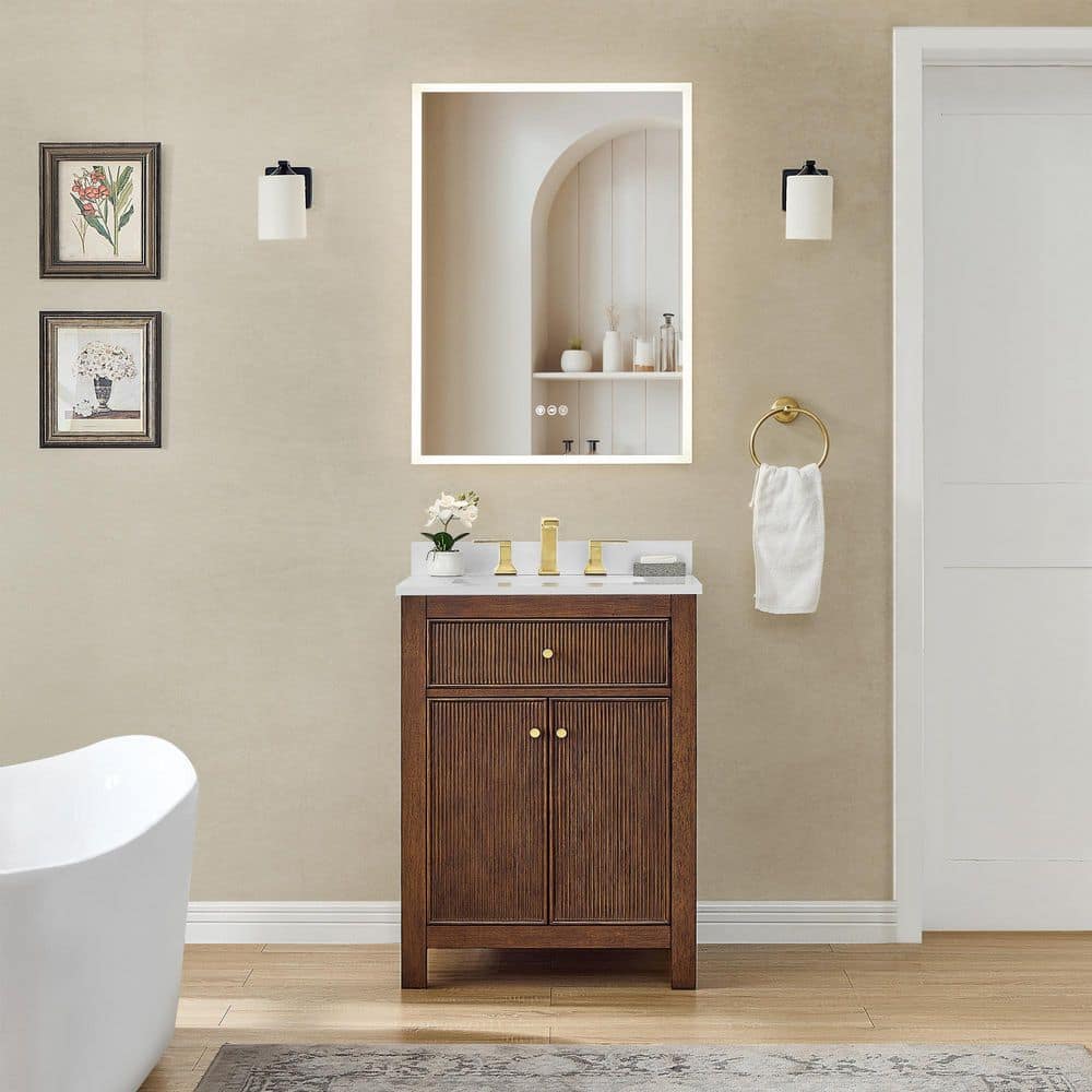 Pendry 24 in. Single Freestanding Dark Walnut Bath Vanity with White Quartz Top price history on PriceWatchPro