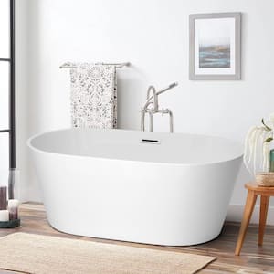 59 in. Acrylic Flatbottom Alcove Freestanding Soaking Bathtub in White