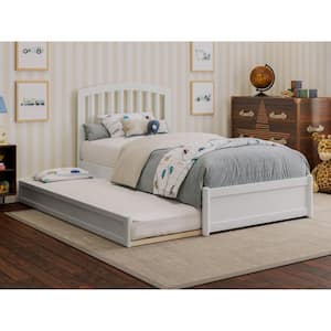 Lucia White Solid Wood Frame Twin Platform Bed with Panel Footboard and Twin Trundle