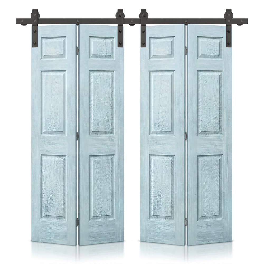 72 in. x 84 in. Hollow Core Vintage Denim Blue Stain 6 Panel MDF Double Bi-Fold Barn Door with Sliding Hardware Kit price history on PriceWatchPro
