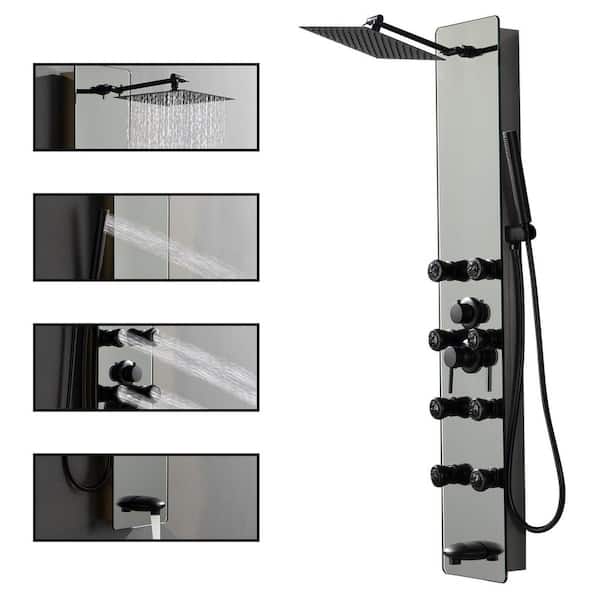 HOMEMYSTIQUE 8-Jet Multifunction Shower Panel System with Adjustable Rainfall Showerhead and Handheld in Black Nickel