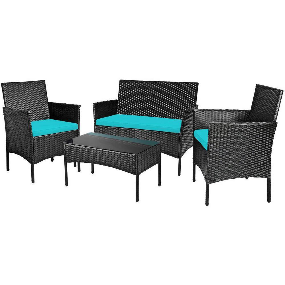 ANGELES HOME 4Piece Wicker PE Rattan Patio Conversation Set with
