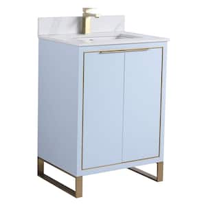 Opulence 24 in. W x 18 in. D x 33.5 in. H Bath Vanity in Pastel Blue with White Carrara Single sink Top