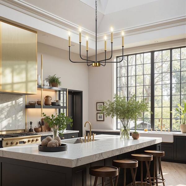 らん YANSUN Black and Brown Farmhouse Chandelier for Dining Room