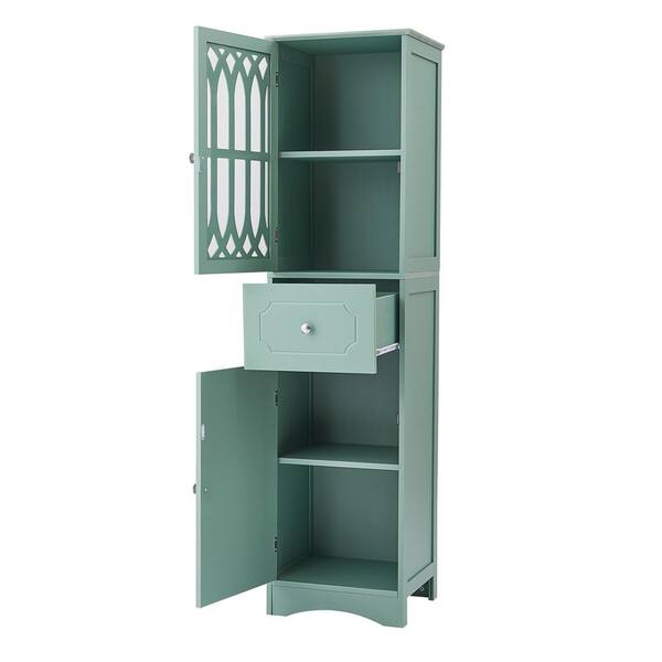 FUNKOL 14.2 in. W x 16.5 in. D x 63.8 in. H Ready to Assemble Floor Base Kitchen Cabinet in Green with 2-Doors and 1-Drawer