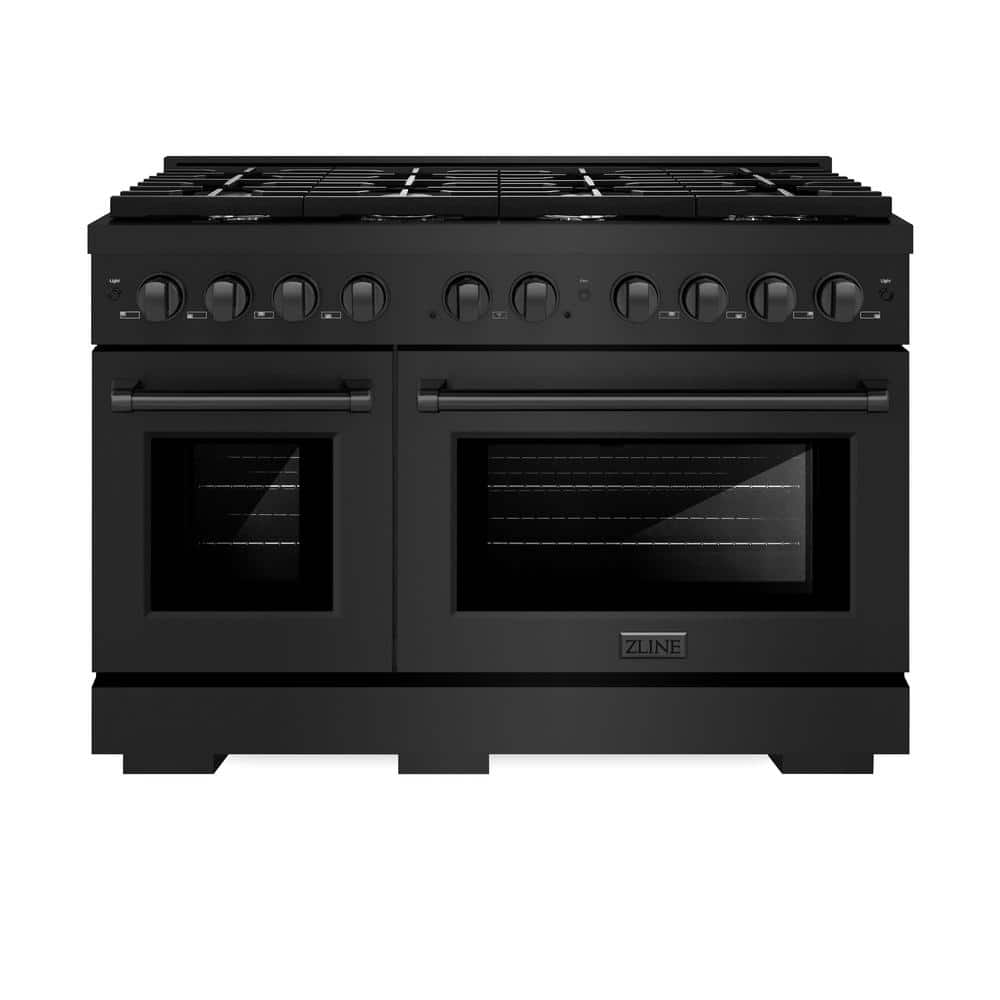 48" Black Stainless Steel Dual Fuel Convection Range with 8 Burners