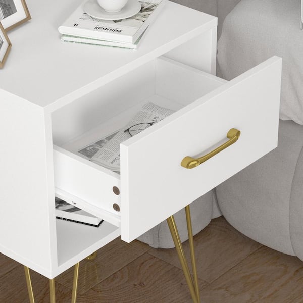 FUFU&GAGA 2-Drawer White Nightstands with Metal Legs and Open Shelf, Side Table  Bedside Table 15.7 in. D x 19.6 in. W x 21.6 in. H KF210123-04-xin - The  Home Depot