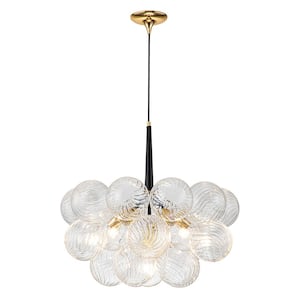 Neuvy 24.9 in. W 6-Light Black and Gold Unique Crystal Cluster Bubble Chandelier with Swirled Glass for Dining/Living