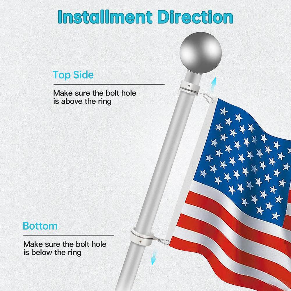 Matte Silver Aluminum 2-Inch Flagpole Rings with 360° Rotating Clips