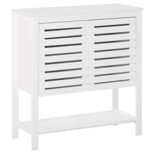 White Buffet Sideboard Storage Cabinet with Slat Double Doors, Enclosed Adjustable Shelf and-Open Bottom Shelf