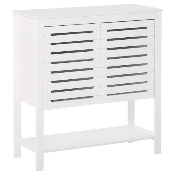 HOMCOM White Buffet Sideboard Storage Cabinet with Slat Double Doors, Enclosed Adjustable Shelf and-Open Bottom Shelf