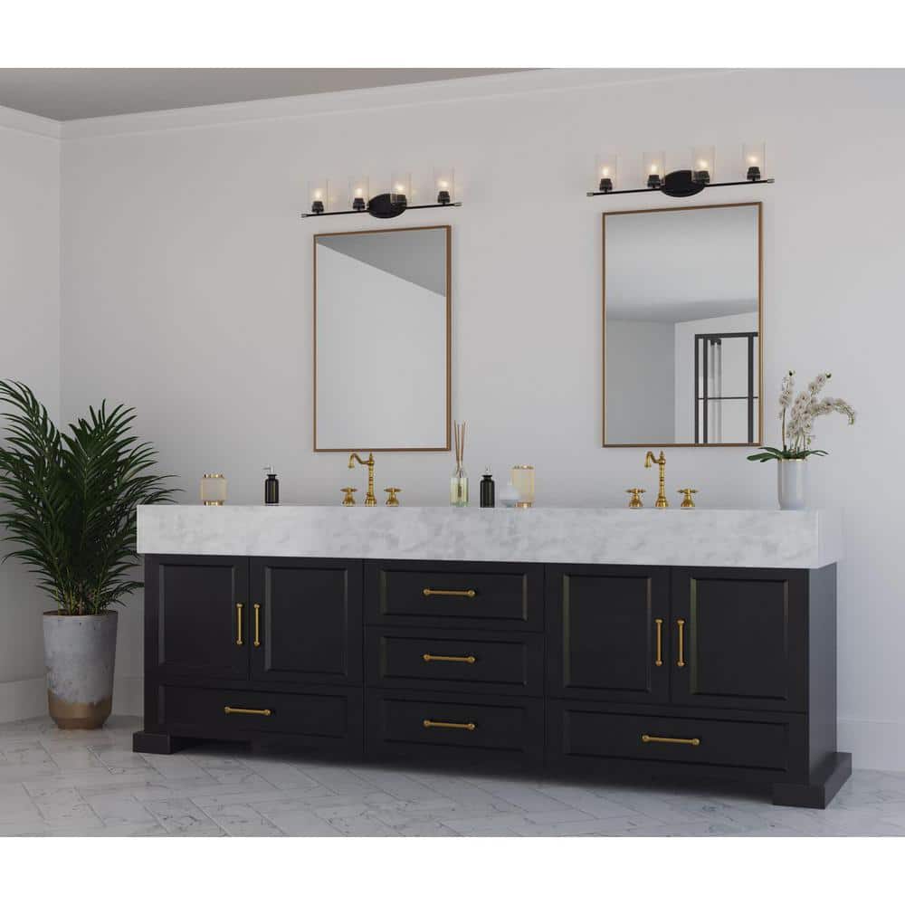 Matte Black 4-Light Bath Vanity with Clear Glass Shades