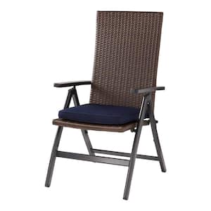 Outdoor PE Wicker Foldable Reclining Chair with Sunbrella Navy Seat Pad