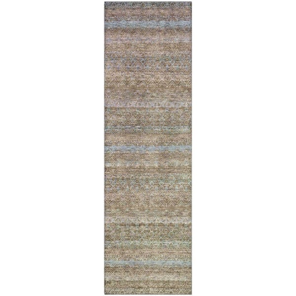 Mayfield Premium Machine Washable Abstract AMF2106 Brown 2 ft. x 7 ft. Runner Rug