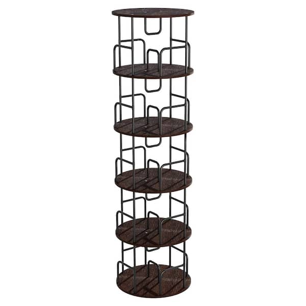 62.2 in. Tall Walnut Brown MDF 5-Shelf Rotating Bookcase with 360° Swivel, Storage durable construction