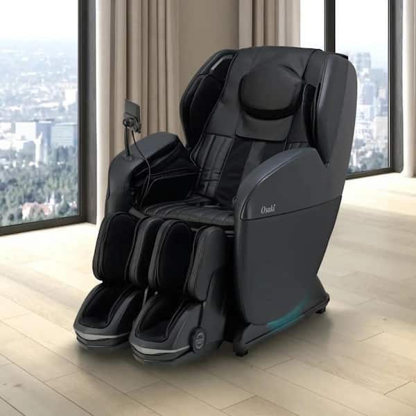 Yoga Flex Black Faux Leather Reclining 4D Massage Chair, Scissor Motion, Heated Lumbar and Calf, Extended SL Rail Tracks