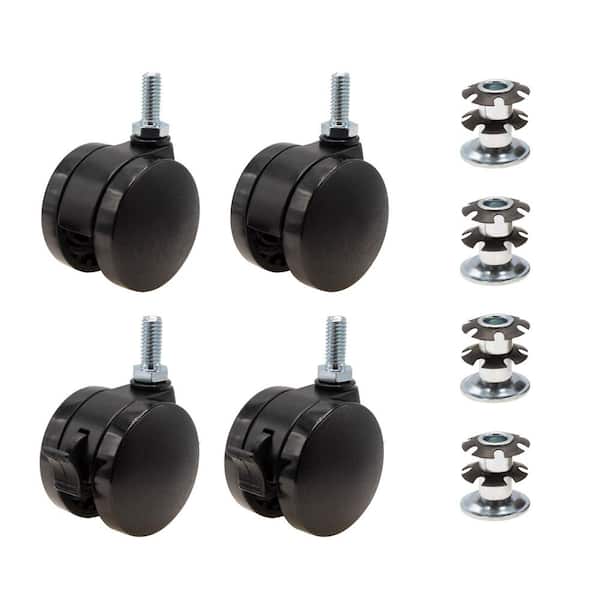 Outwater 2 in. Black Furniture Swivel Brake Caster 440 lbs. Load Rating for 1 in. Round, 16 up to 18 gauge tubing (4-Pack)