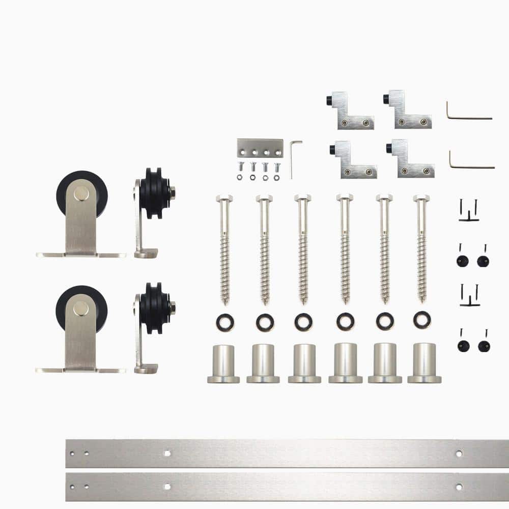 9 ft./108 in. Brushed Nickel Non-Bypass Sliding Barn Door Hardware Kit T-Shape Design Roller for Double Doors price history on PriceWatchPro