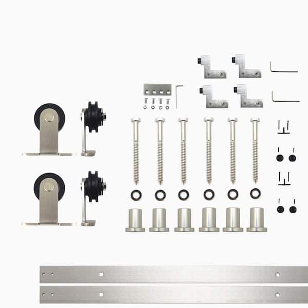 HOMACER 9 ft./108 in. Brushed Nickel Non-Bypass Sliding Barn Door Hardware Kit T-Shape Design Roller for Double Doors