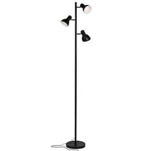 Ethan 65.5 in. Classic Black Mid-Century Modern 3-Light 3-Way Dimming LED Floor Lamp with 3 Black Metal Cone Shades