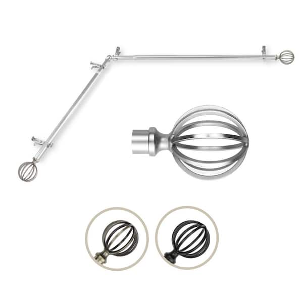 Unbranded 66 in. to 120 in. 13/16 in. Adjustable Corner Window Curtain Rod in Satin Nickel with Leoni Finials