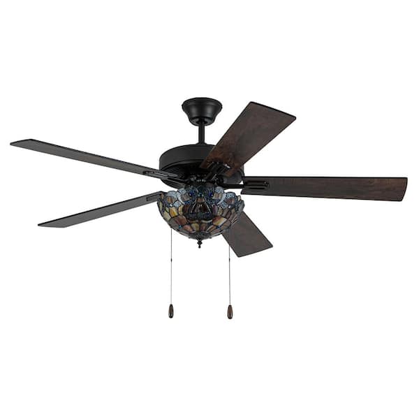 Magna Carta 52 in. 3-Light Indoor Oil Rubbed Bronze Tiffany Stained Glass Ceiling Fan with Light Kit