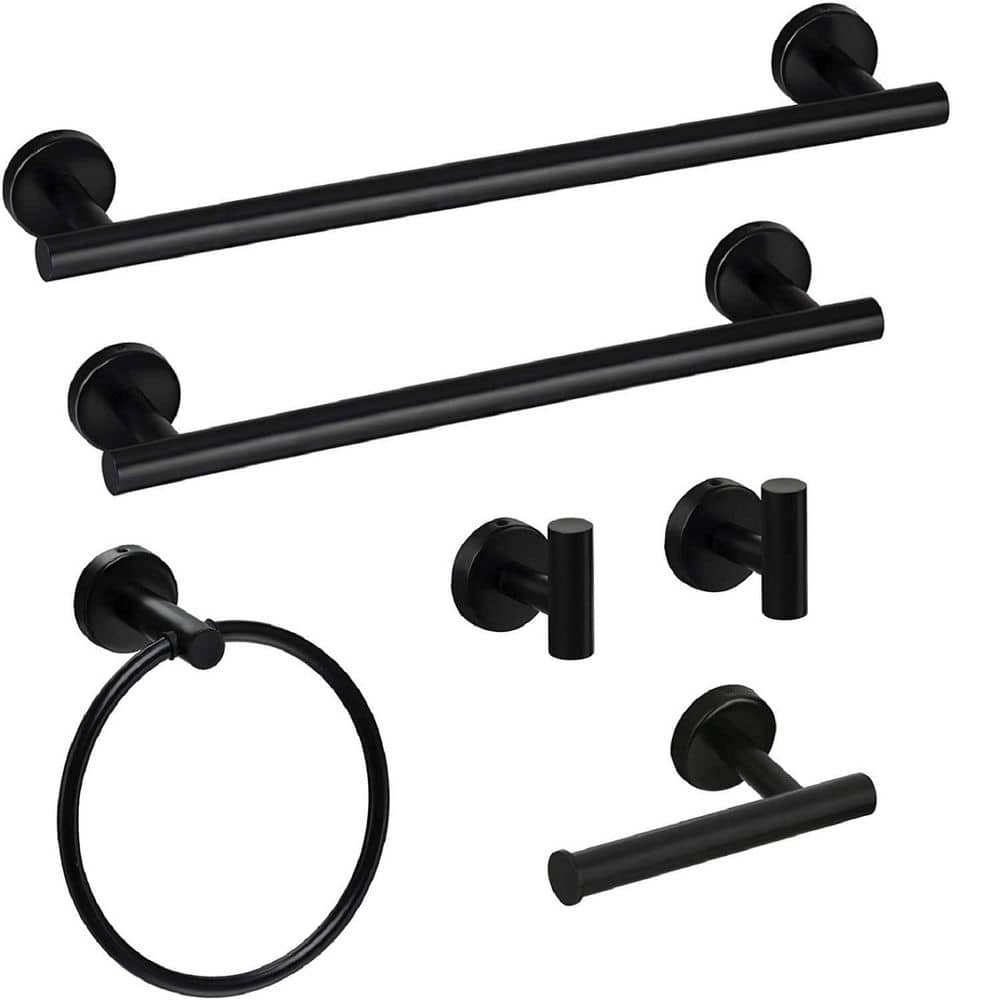6 Piece Stainless Steel Bathroom Towel Rack Set Wall Mount in Matte Black price history on PriceWatchPro
