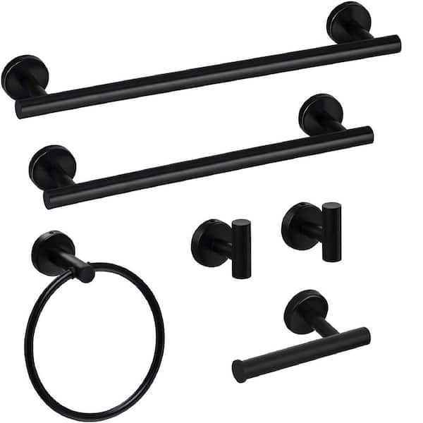 6 Piece Stainless Steel Bathroom Towel Rack Set Wall Mount in Matte Black