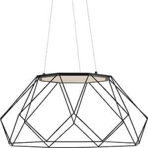 Geodesic LED Collection Matte Black LED Mid-Century Modern Large Pendant Hanging Light