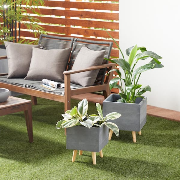 Litton Lane 13 in. x 11 in. Grey Fiber Clay Contemporary Planter (Set of 2)