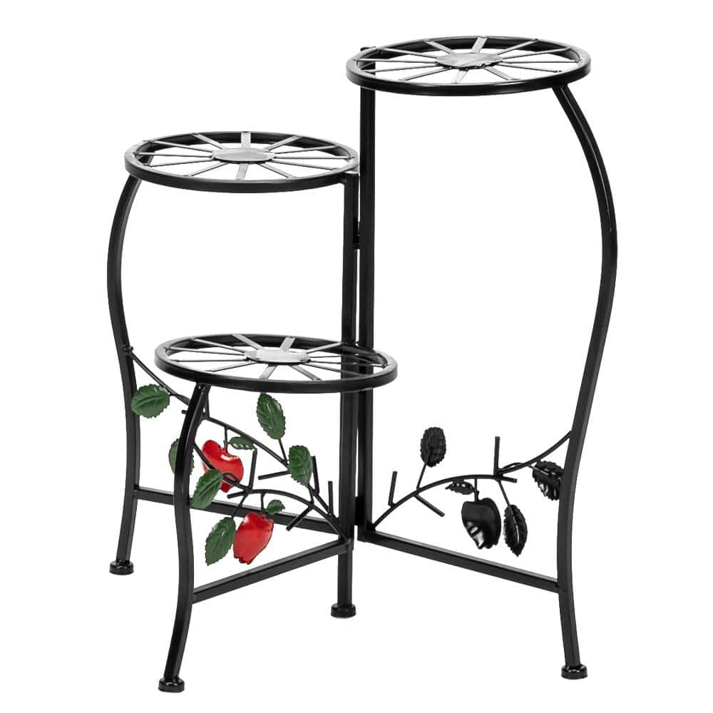 Winado 20 in. H Black 20 in. Round Metal Indoor Plant Stand 3-Tier ...