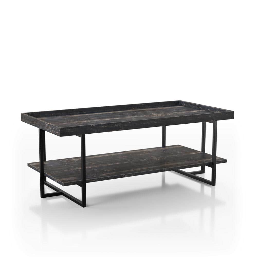 Furniture of America Bonte 48 in. Black Large Rectangle Wood Coffee Table with Shelf IDF4344C
