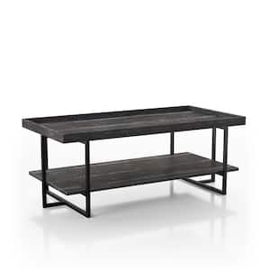 Bonte 48 in. Black Large Rectangle Wood Coffee Table with Shelf