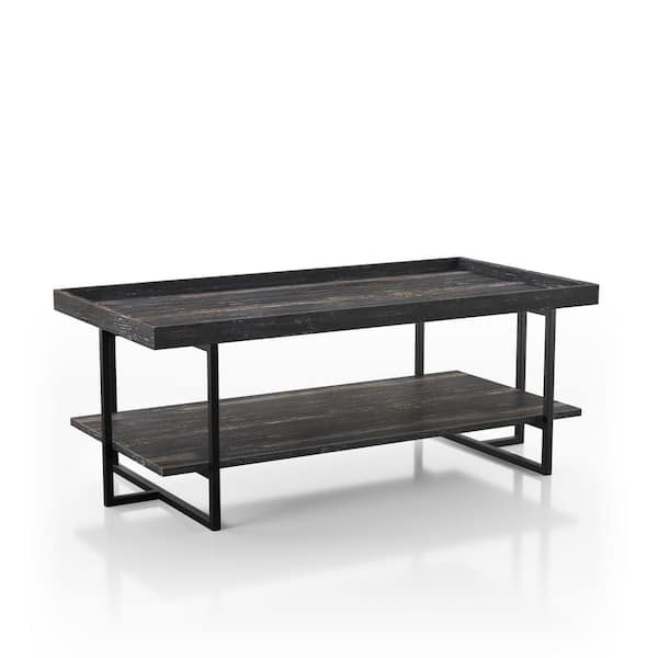 Furniture of America Bonte 48 in. Black Large Rectangle Wood Coffee Table with Shelf