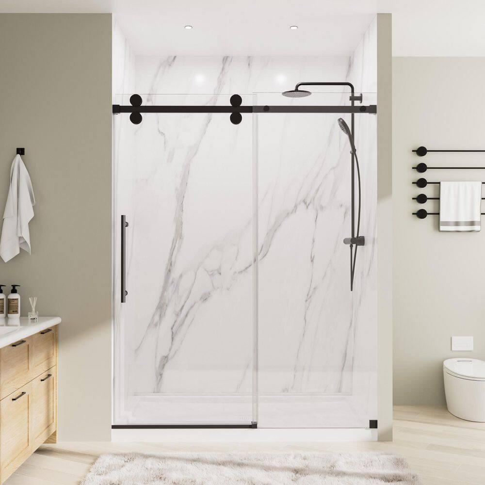 56-60 in. W x 80 in. H Double Sliding Frameless Shower Door in Matte Black with 3/8 in. Clear Glass price history on PriceWatchPro