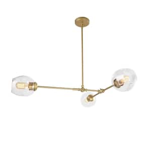 Labycaritasy 3-Light Gold Chandelier - Clear Glass Shades with Metal Finish for Elegant Room Illumination